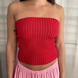 Red strapless top